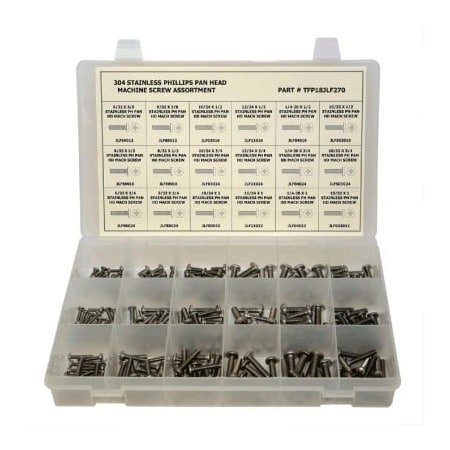 Titan Fasteners 270 Piece Machine Screw Assortment - No 6 to 1/4" - Phillips Pan Head - 304 Stainless Steel TFP18JLF270
